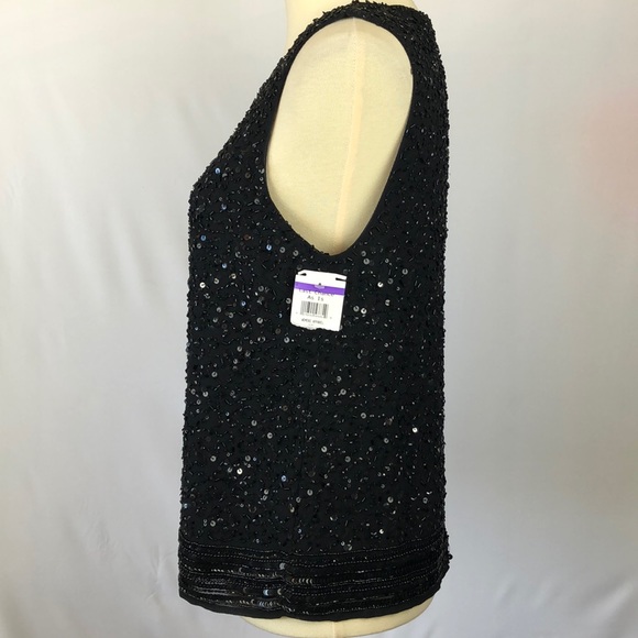 NWT Walter Baker Sexy Open Back Fancy Black Chiffon Sequin Blouse - Size Large - Picture 6 of 10